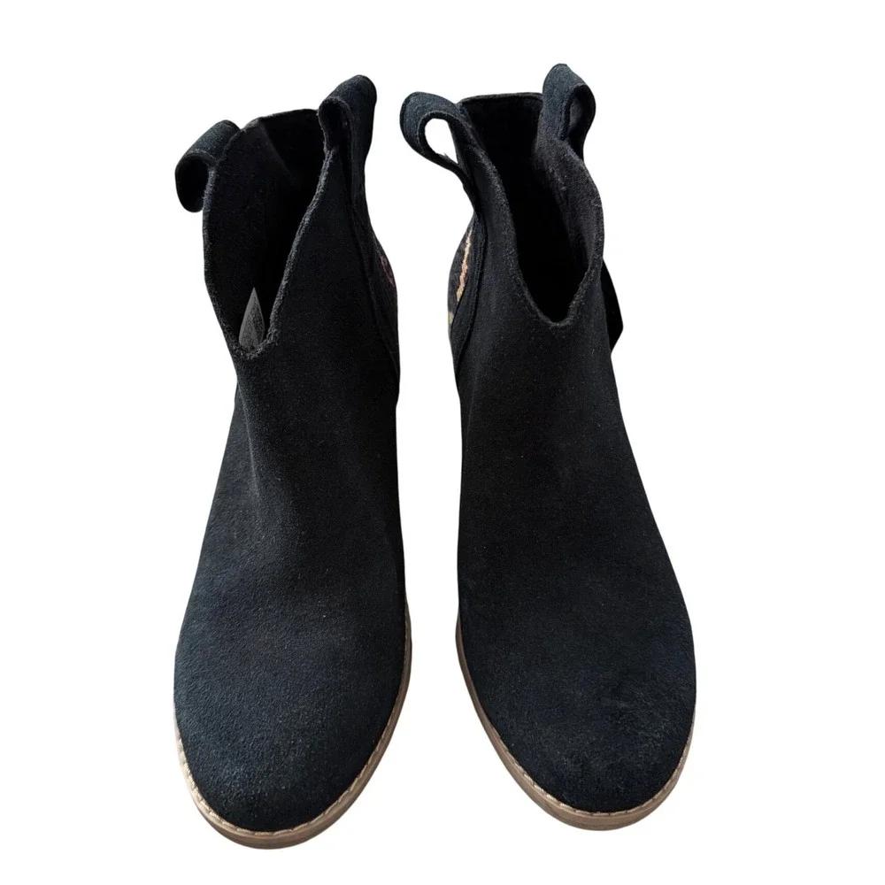 TOMS Marina Black Suede Tapestry Western Ankle Boots OrthoLite Size 6 NEW